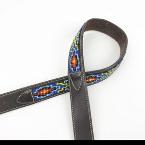 SOUTHWESTERN AZTEC Brown Leather Beaded Belt 31